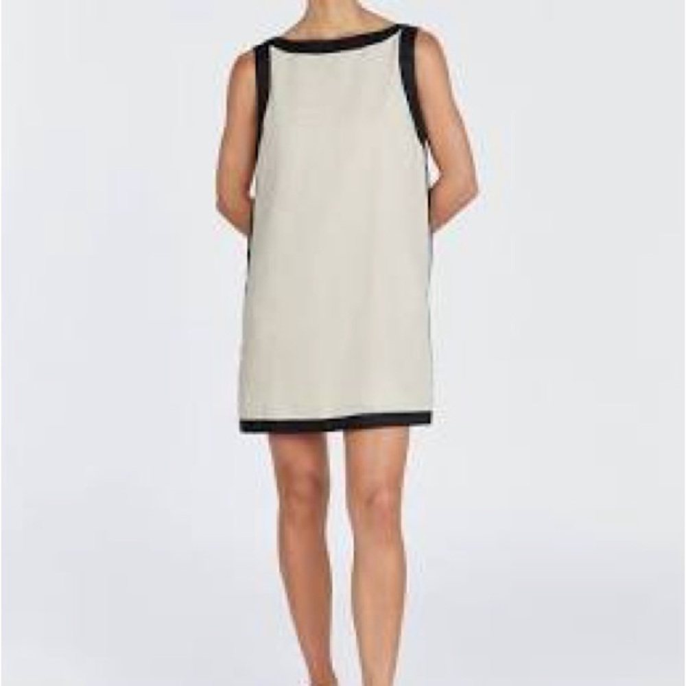 DISSH Cream Shift Mini Dress with Black Trim
